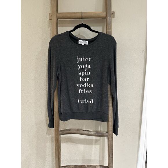 Wildfox Tops - Wildfox “JUICE YOGA SPIN BAR VODKA FRIES I TRIED” Baggy Beach Sweatshirt Gray XS